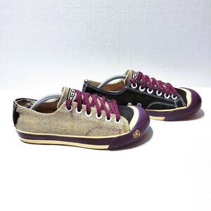 Keen Coronado Womens Size 7 Lace Up Sneaker Leather Canvas Shoe Tan Black Purple
